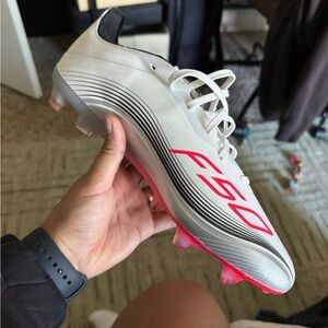 White and Red Messi Soccer Cleats